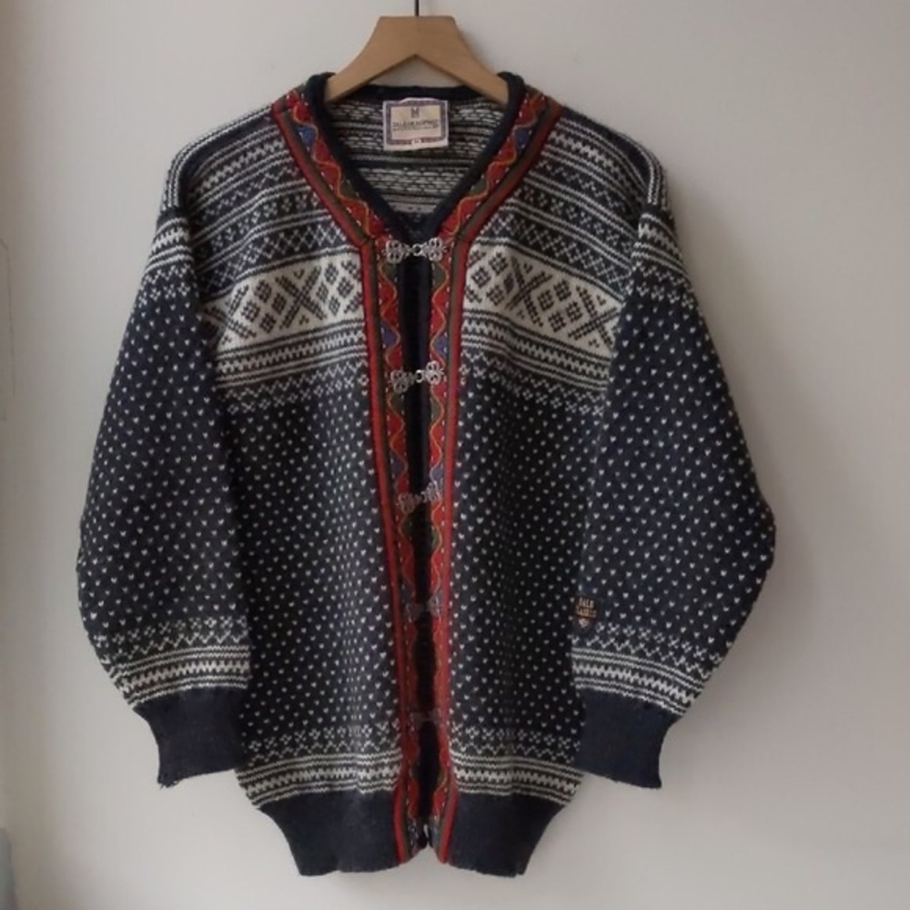 Dale Of Norway Clasp Wool Cardigan Sweater Nordic Print Unisex Medium